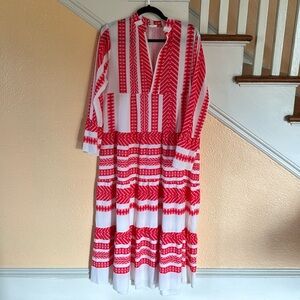 Red and white BoHo maxi dress